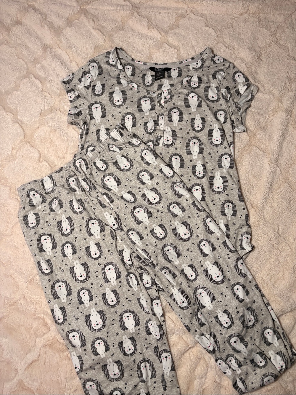 Grey Penguin Print Pajama Set
